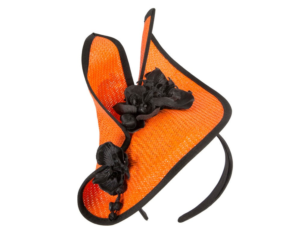 Orange & black spring racing fascinator with orchid-1