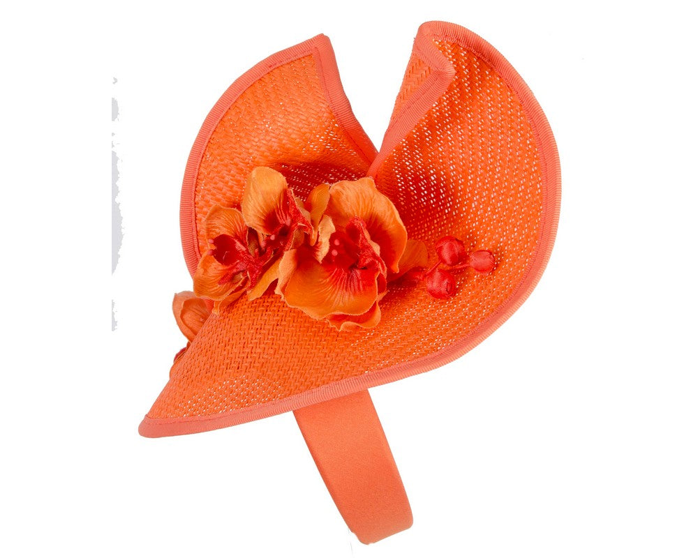 Orange spring racing fascinator with orchid-2
