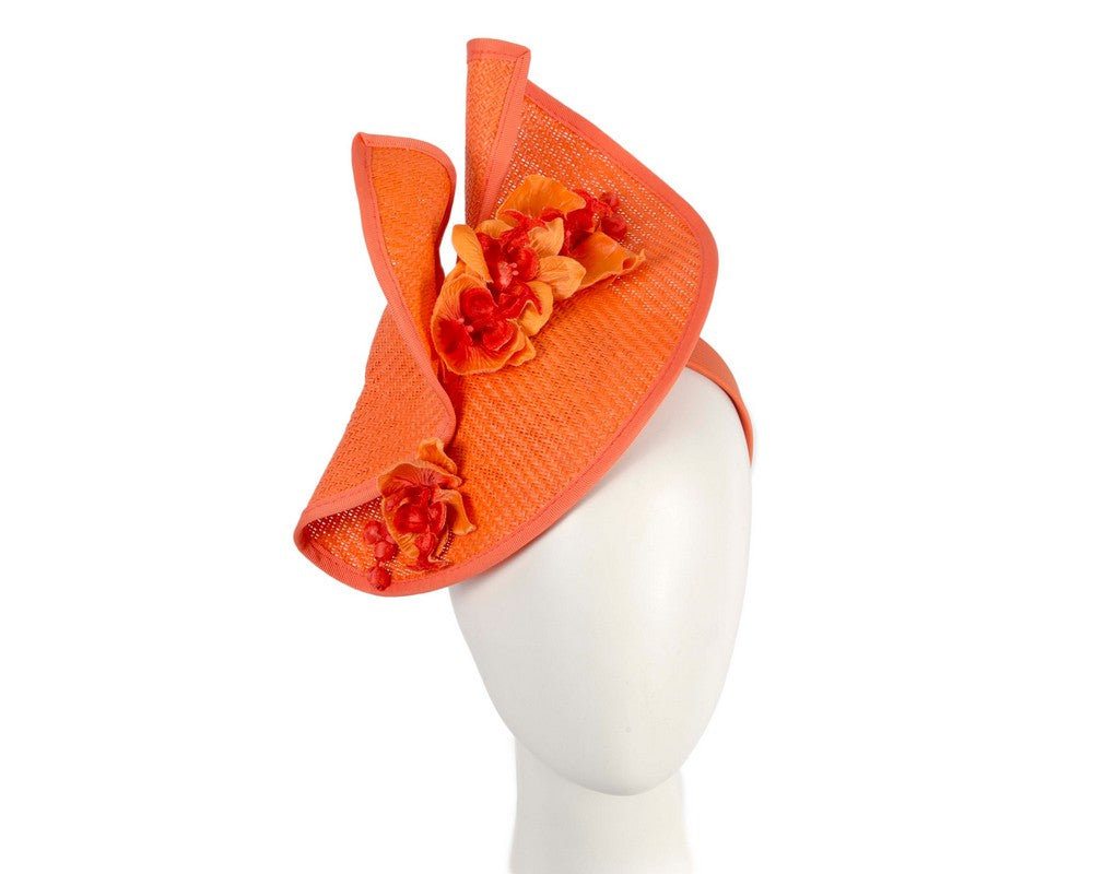 Orange spring racing fascinator with orchid-0
