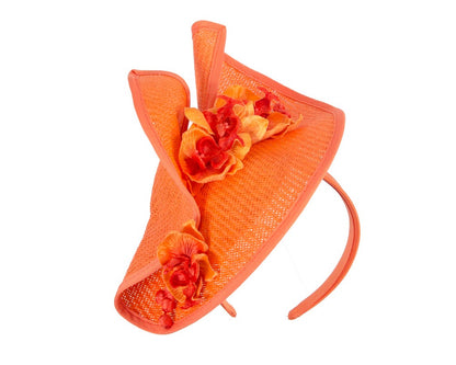 Orange spring racing fascinator with orchid-1