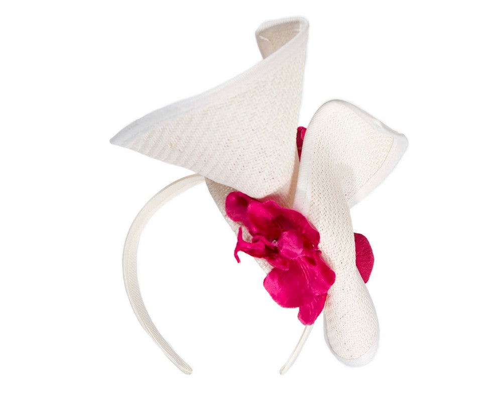 White & Fuchsia  spring racing fascinator with orchid-5