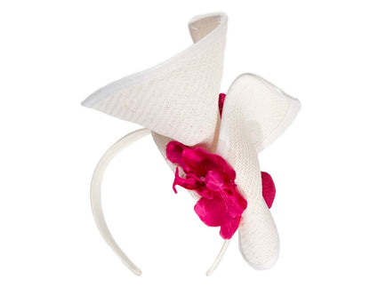 White & Fuchsia  spring racing fascinator with orchid-5