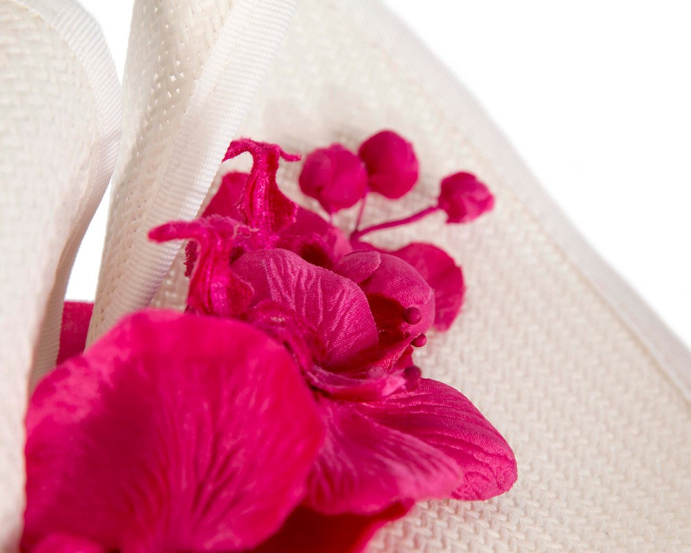White & Fuchsia  spring racing fascinator with orchid-4