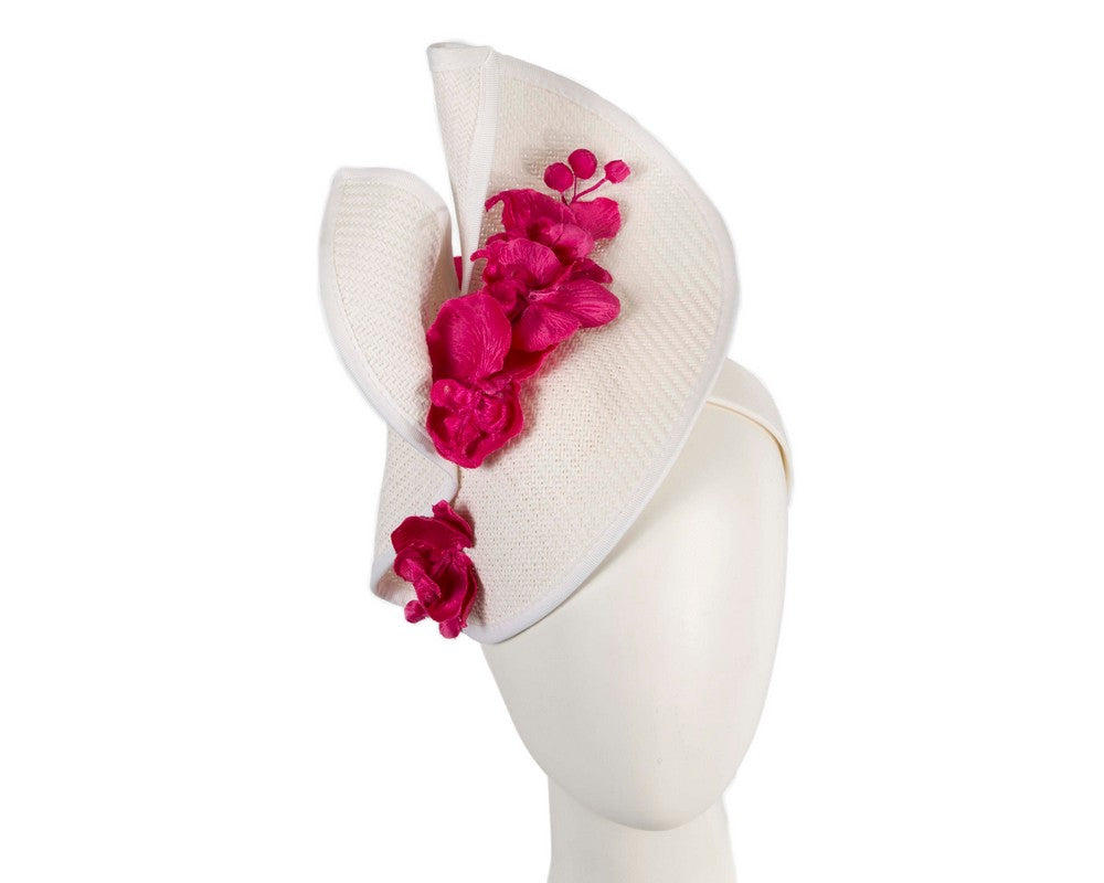 White & Fuchsia  spring racing fascinator with orchid-0