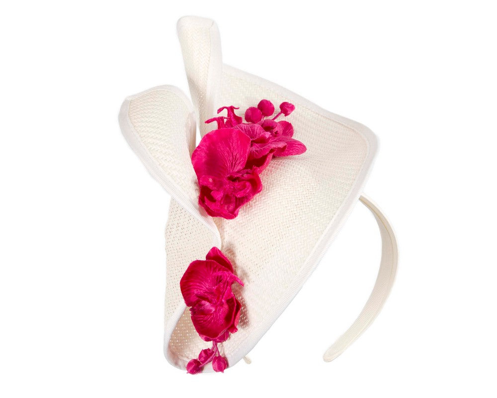 White & Fuchsia  spring racing fascinator with orchid-1