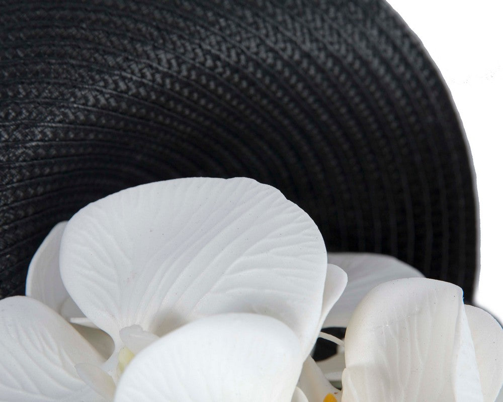 Large black & white fascinator with orchids by Fillies Collection-2