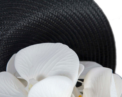 Large black & white fascinator with orchids by Fillies Collection-2