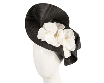 Large black & white fascinator with orchids by Fillies Collection-0