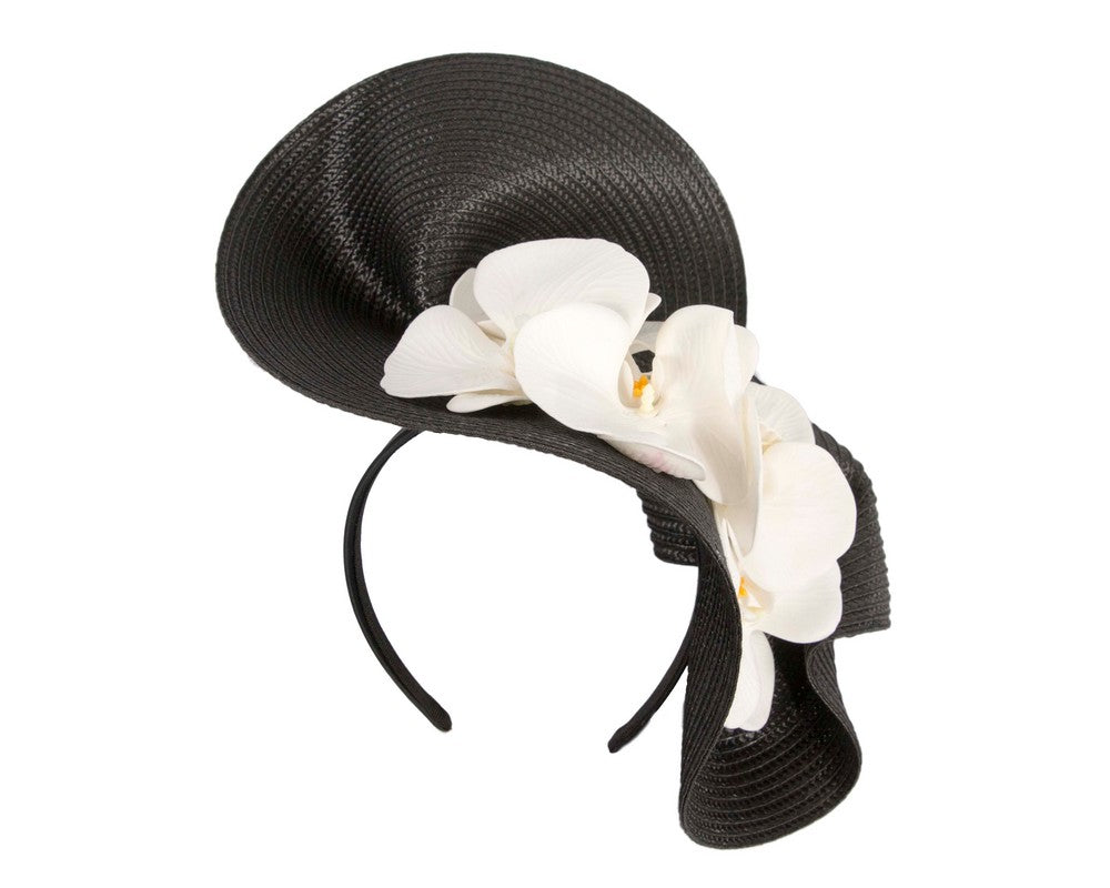 Large black & white fascinator with orchids by Fillies Collection-1