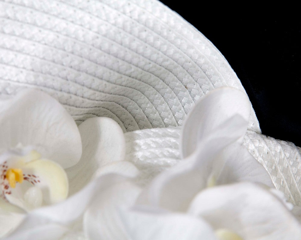 Large white fascinator with orchids by Fillies Collection-2