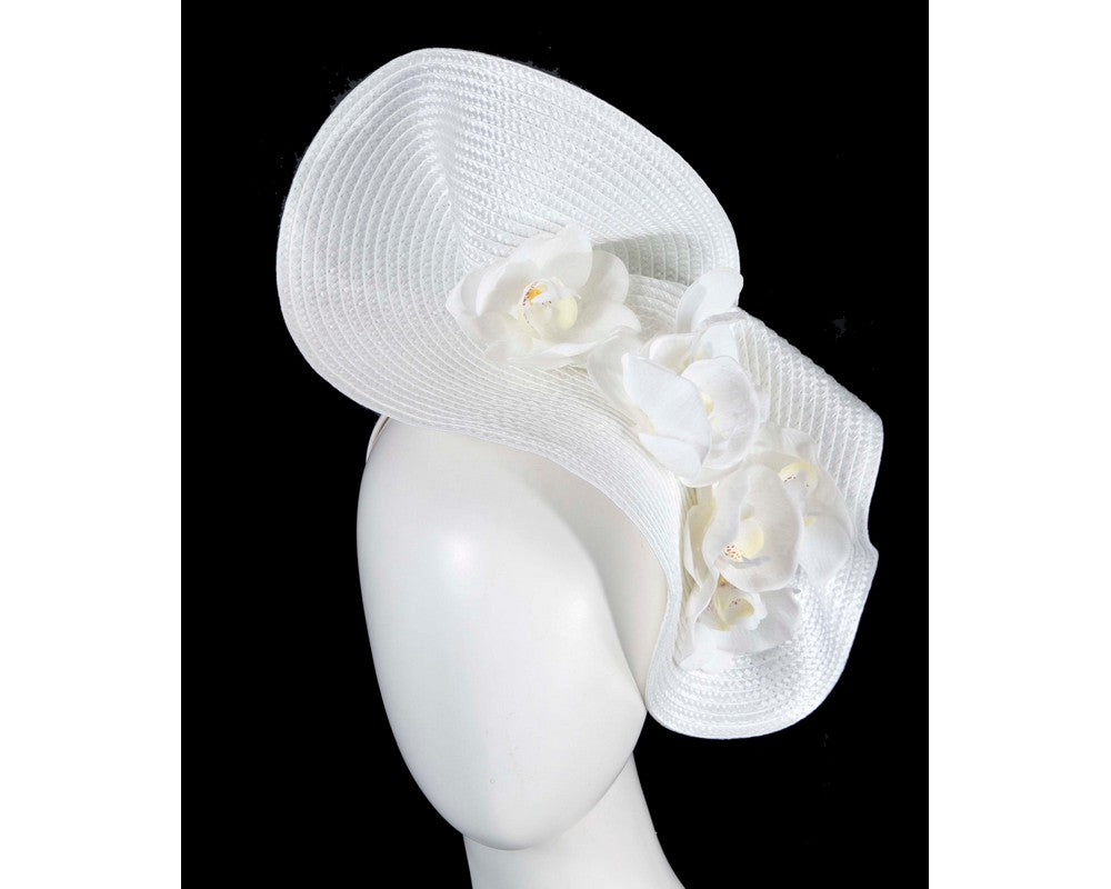 Large white fascinator with orchids by Fillies Collection-0