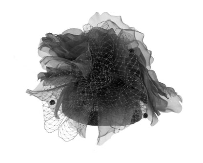 Black flower pillbox fascinator by Fillies Collection