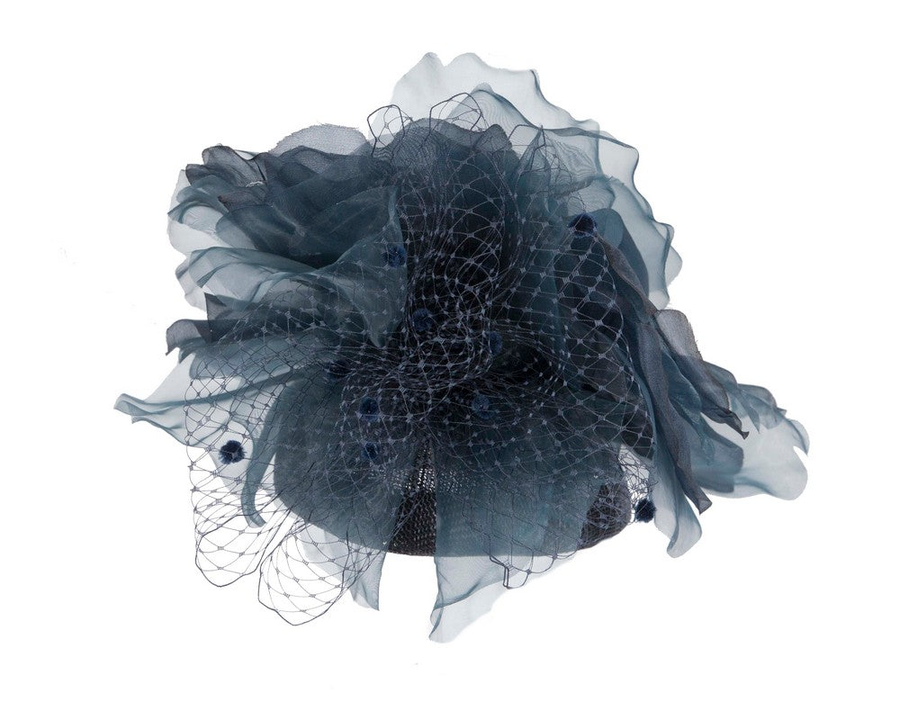 Navy flower pillbox fascinator by Fillies Collection-5