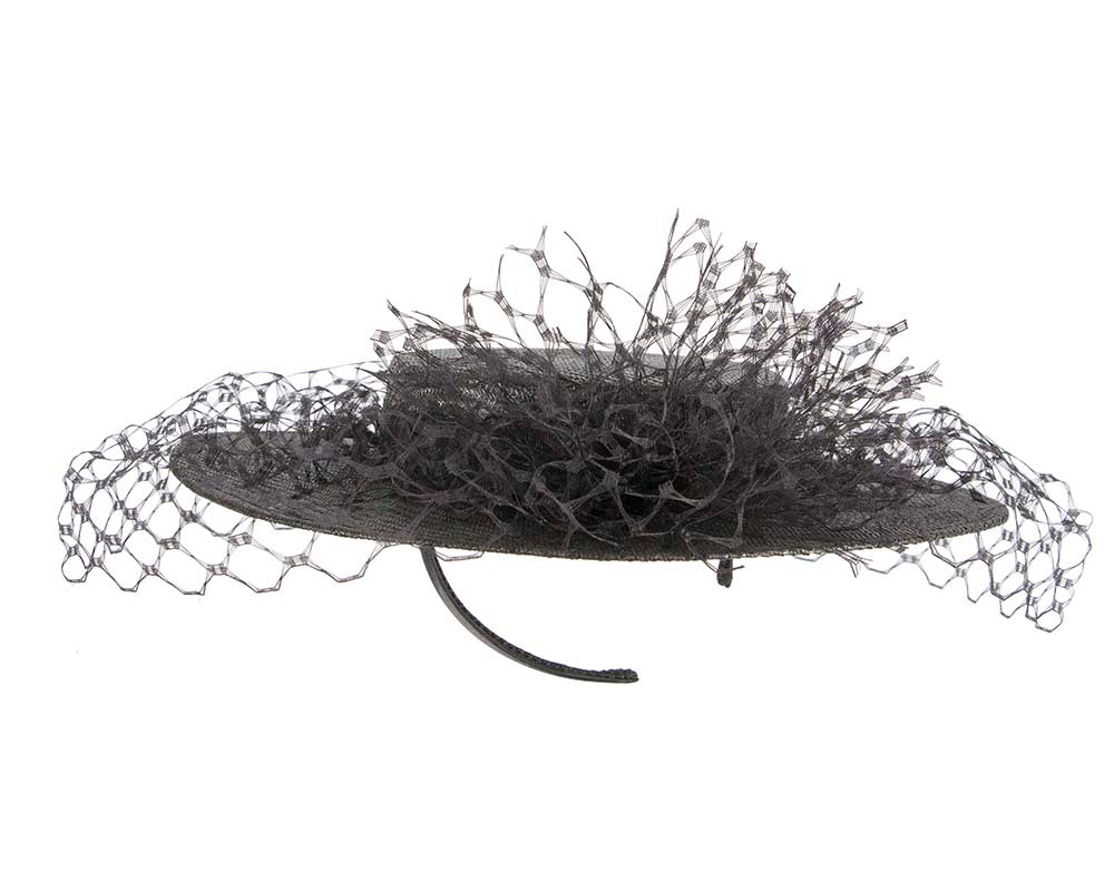 Black boater hat with face veil by Fillies Collection-5