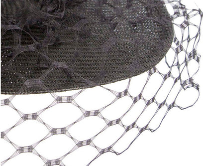 Black boater hat with face veil by Fillies Collection-4