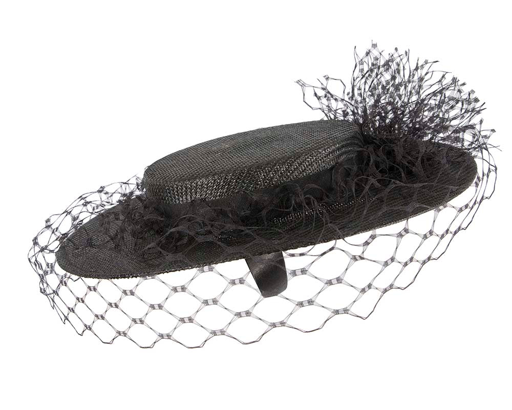 Black boater hat with face veil by Fillies Collection-2