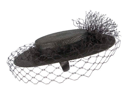 Black boater hat with face veil by Fillies Collection-2