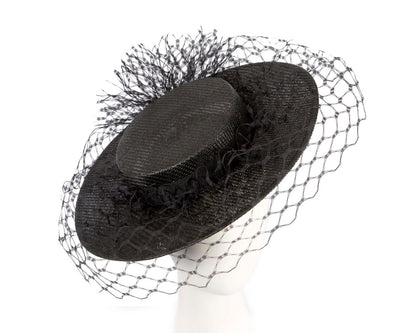 Black boater hat with face veil by Fillies Collection-0