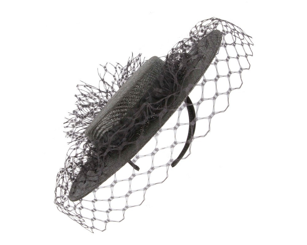 Black boater hat with face veil by Fillies Collection-1