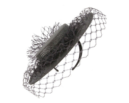 Black boater hat with face veil by Fillies Collection-1