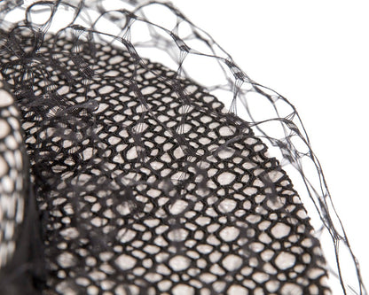 White & black boater hat with face veil by Fillies Collection-4
