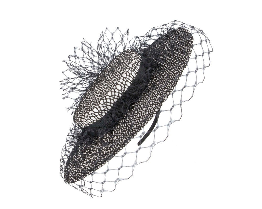 White & black boater hat with face veil by Fillies Collection-1
