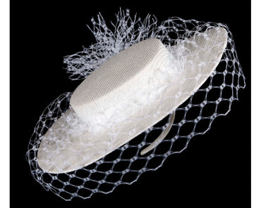 White boater hat with face veil by Fillies Collection
