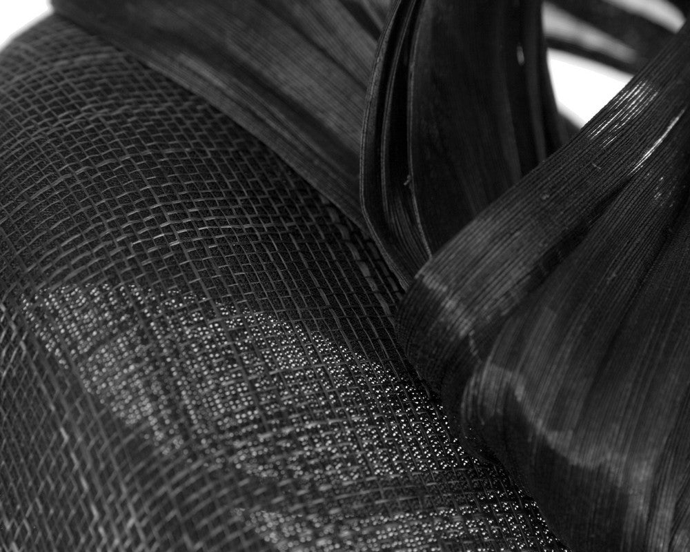 Black pillbox fascinator with silk abaca bow by Fillies Collection