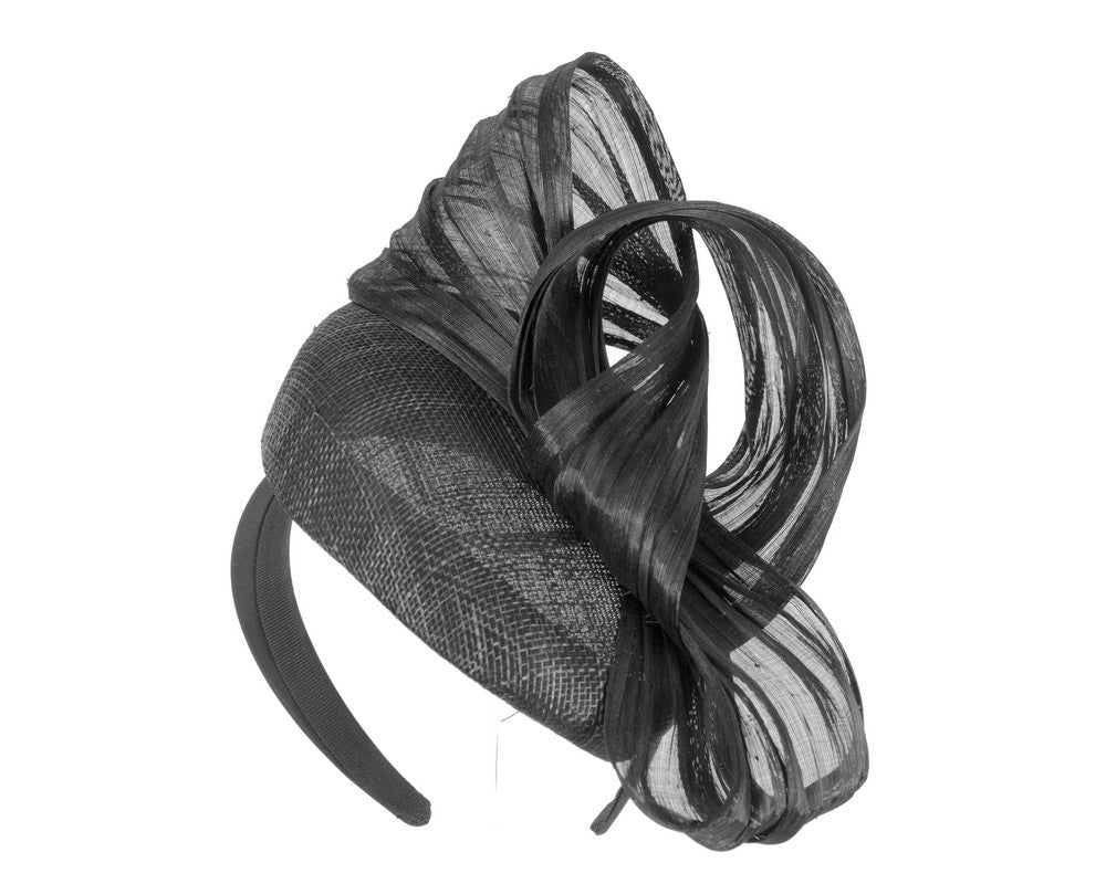 Black pillbox fascinator with silk abaca bow by Fillies Collection