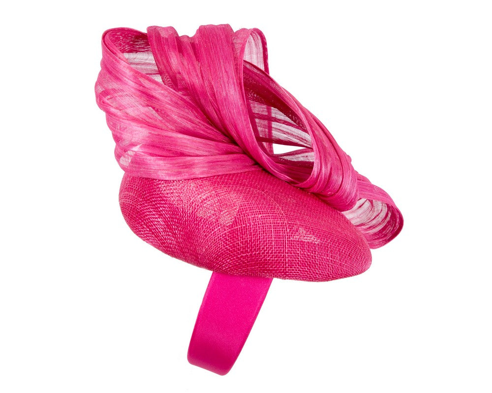 Fuchsia pillbox fascinator with silk abaca bow by Fillies Collection