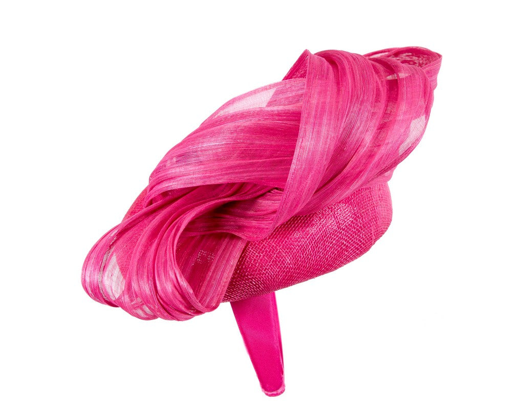 Fuchsia pillbox fascinator with silk abaca bow by Fillies Collection