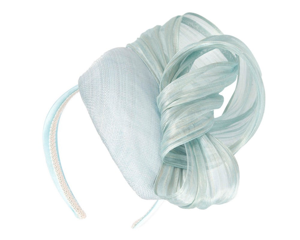 Light Blue pillbox fascinator with silk abaca bow by Fillies Collection S307LBL-1