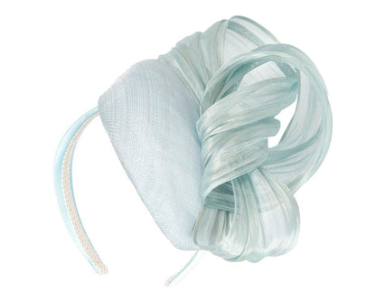 Light Blue pillbox fascinator with silk abaca bow by Fillies Collection S307LBL-1