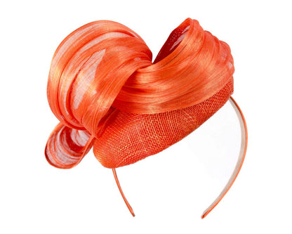 Orange pillbox fascinator with silk abaca bow by Fillies Collection S307OR-5