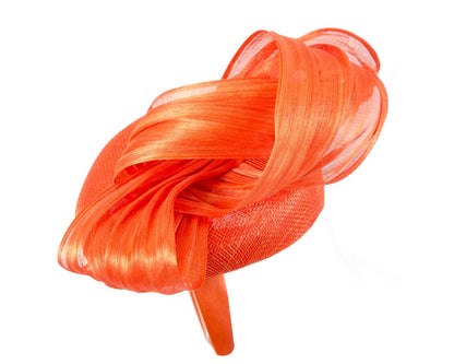 Orange pillbox fascinator with silk abaca bow by Fillies Collection S307OR-3