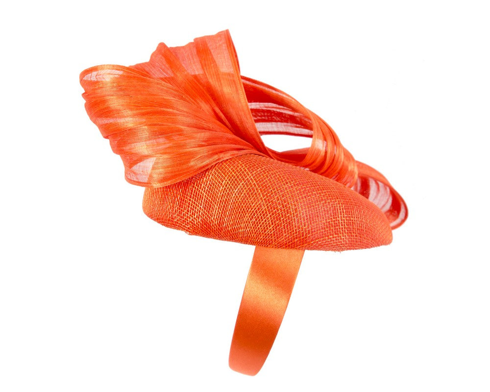 Orange pillbox fascinator with silk abaca bow by Fillies Collection S307OR-2
