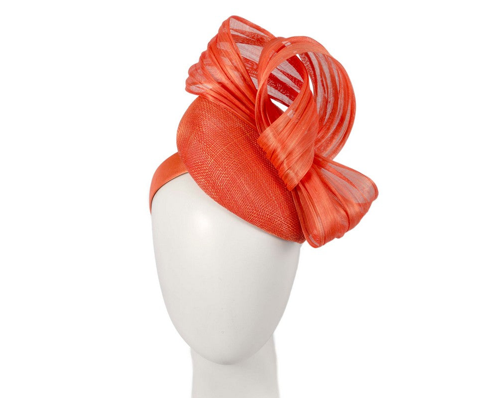 Orange pillbox fascinator with silk abaca bow by Fillies Collection S307OR-0