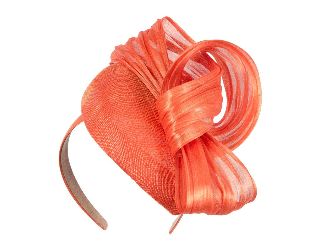 Orange pillbox fascinator with silk abaca bow by Fillies Collection S307OR-1