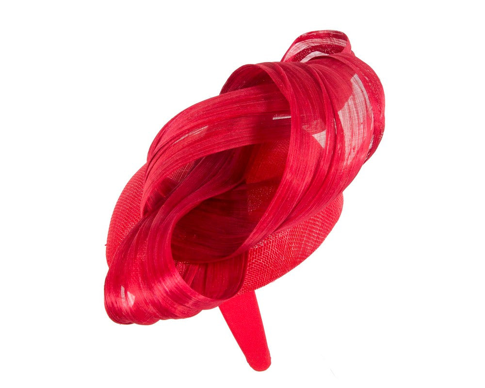 Red pillbox fascinator with silk abaca bow by Fillies Collection S307R-2