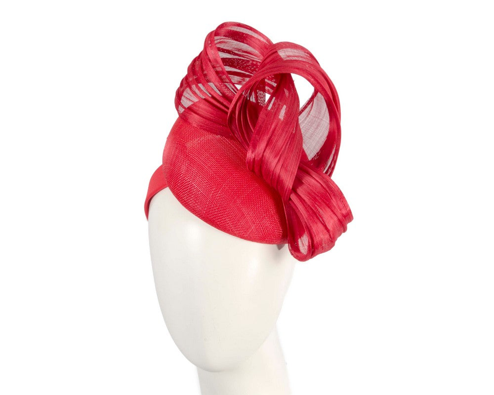 Red pillbox fascinator with silk abaca bow by Fillies Collection S307R-0