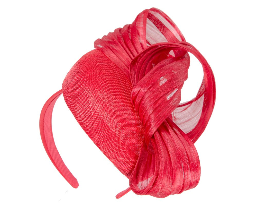Red pillbox fascinator with silk abaca bow by Fillies Collection S307R-1