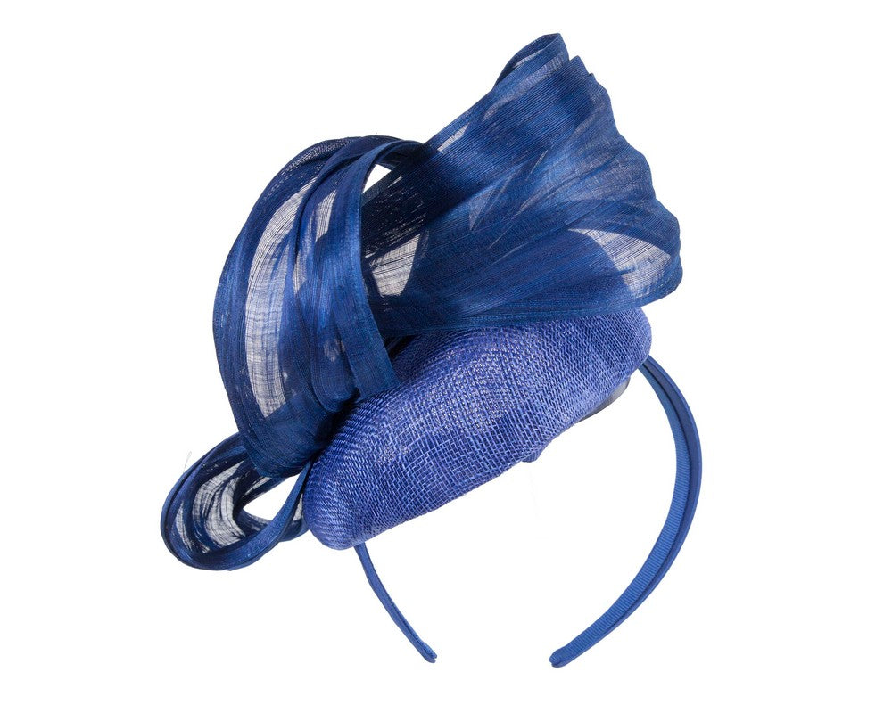 Royal blue pillbox fascinator with silk abaca bow by Fillies Collection-5