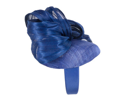 Royal blue pillbox fascinator with silk abaca bow by Fillies Collection-3