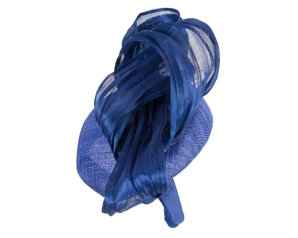 Royal blue pillbox fascinator with silk abaca bow by Fillies Collection-2