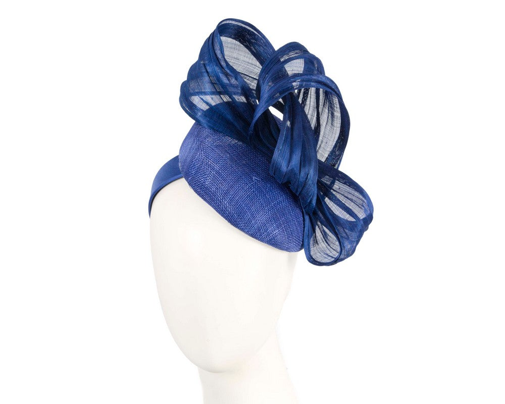 Royal blue pillbox fascinator with silk abaca bow by Fillies Collection-0