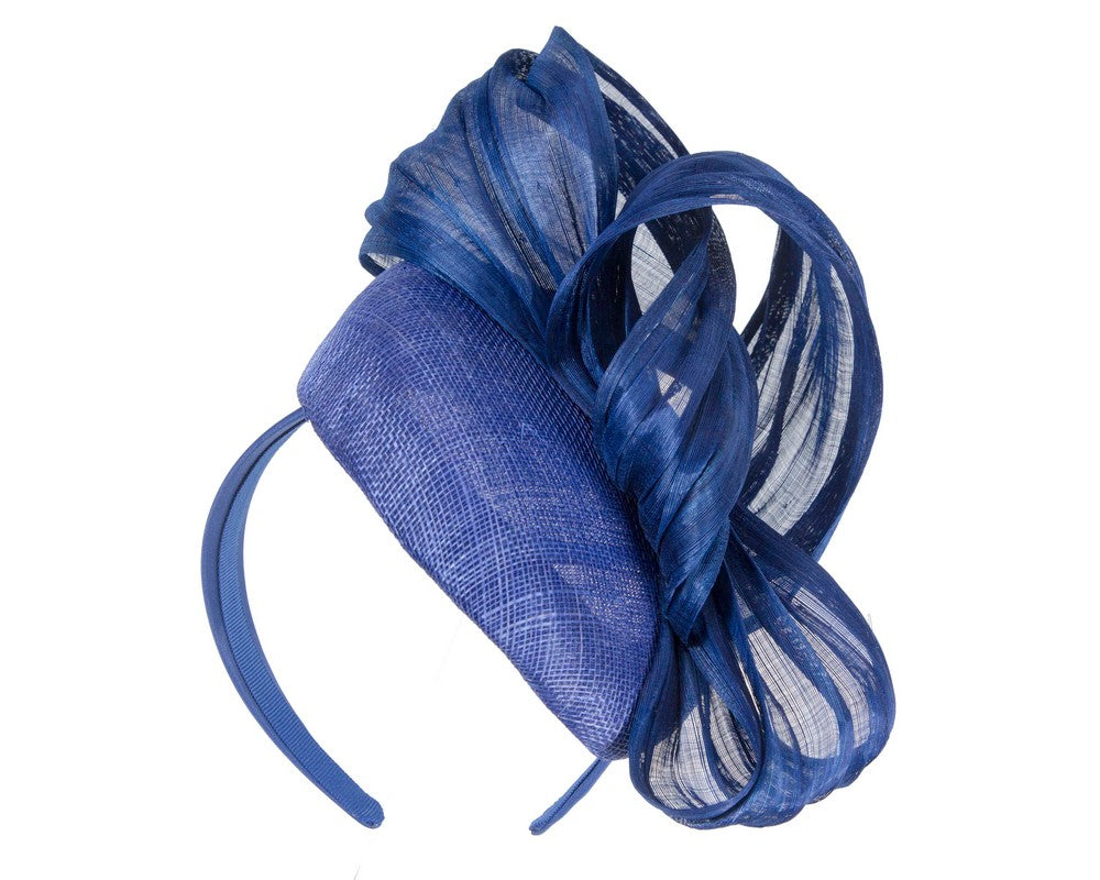 Royal blue pillbox fascinator with silk abaca bow by Fillies Collection-1