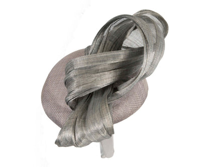 Silver pillbox fascinator with silk abaca bow by Fillies Collection-2