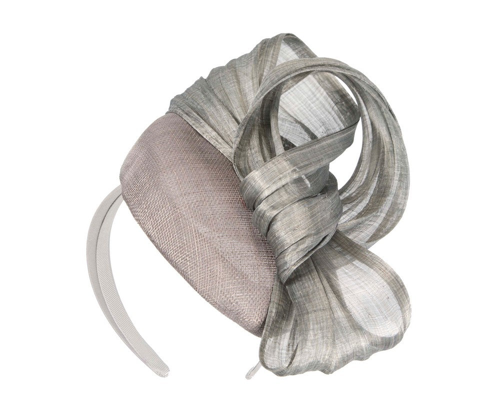Silver pillbox fascinator with silk abaca bow by Fillies Collection-1