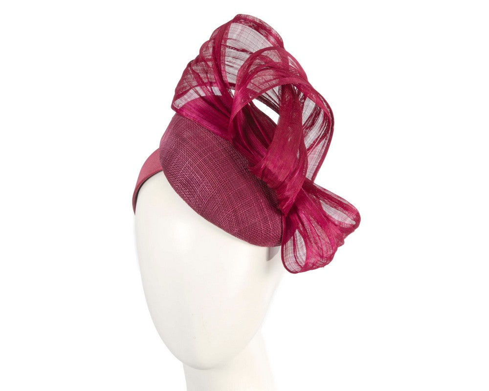 Wine pillbox fascinator with silk abaca bow by Fillies Collection-0