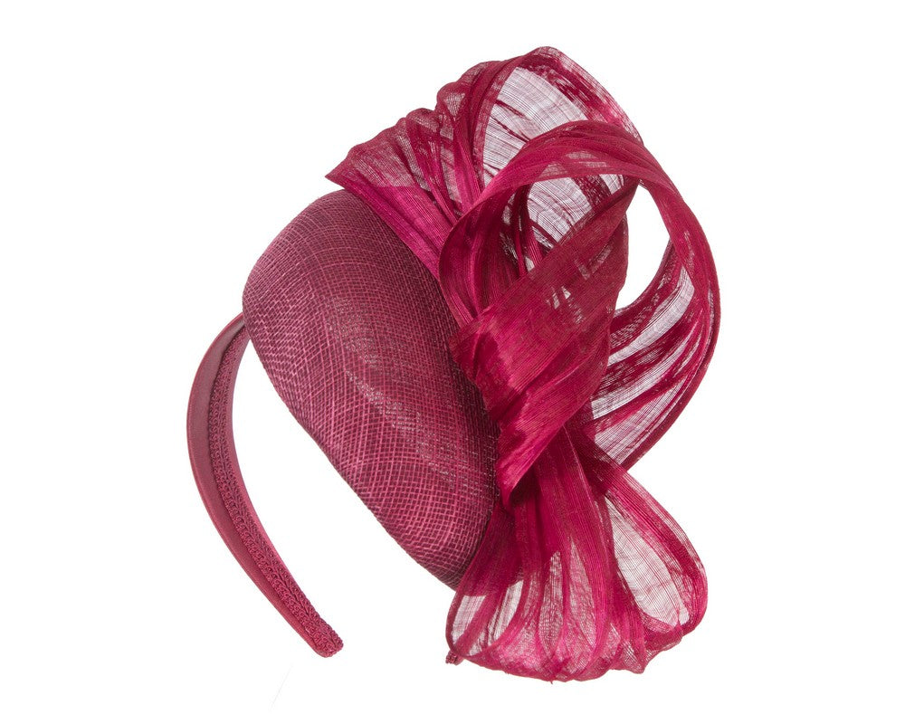 Wine pillbox fascinator with silk abaca bow by Fillies Collection-1